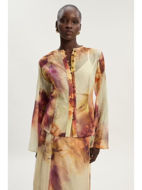 KAREN MILLEN Floral Print Crinkle Georgette Button Detail Woven Blouse