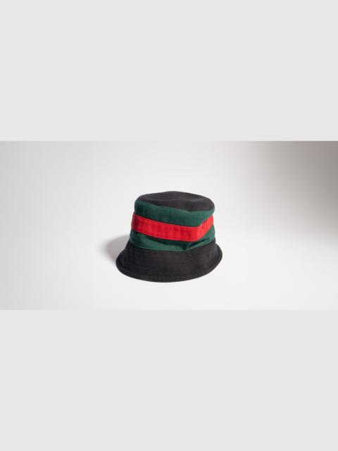 GUCCI Washed cotton bucket hat with Web