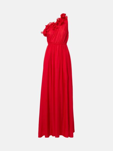LEO LIN Jenni draped floral-appliqué silk gown