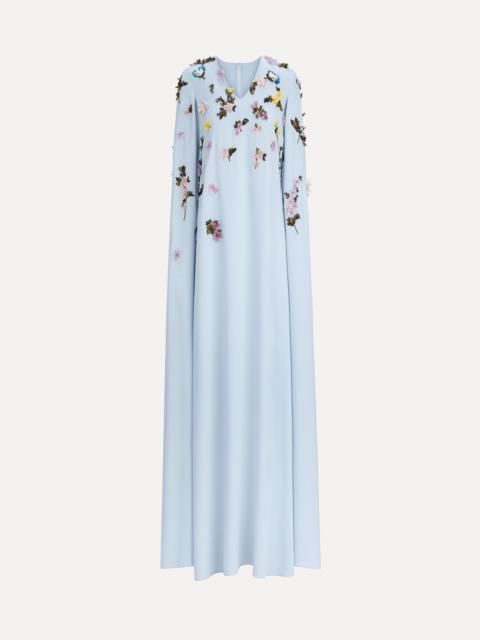 Oscar de la Renta DRAPED SLEEVE MIXED BOTANICAL ON LACE CAFTAN