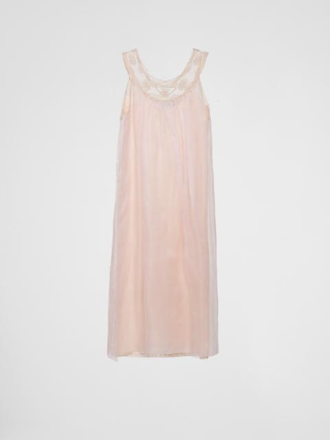 Prada Nylonette and lace midi-dress