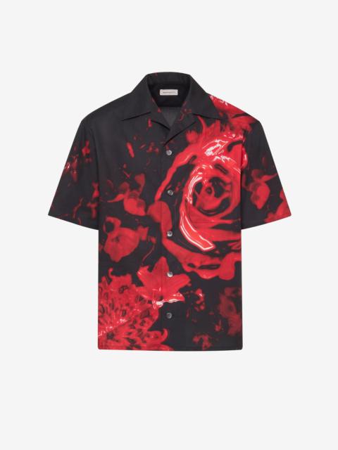Alexander McQueen Men's Wax Flower Hawaiian Shirt in Black/red