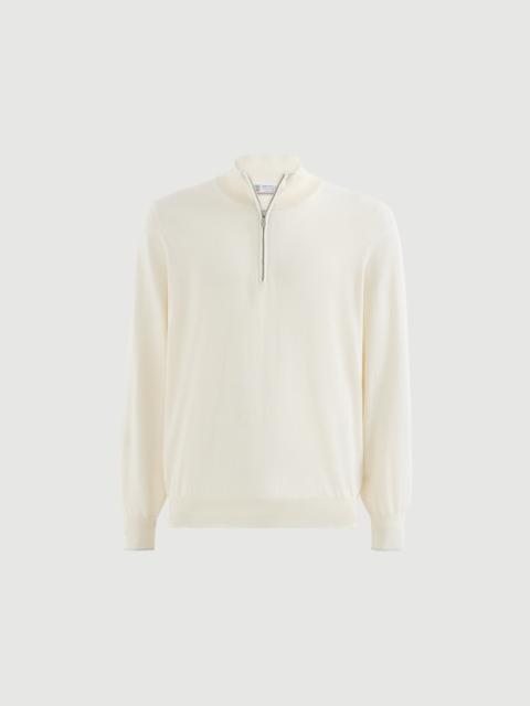Brunello Cucinelli Sea Island cotton and cashmere lightweight sweater with half zip