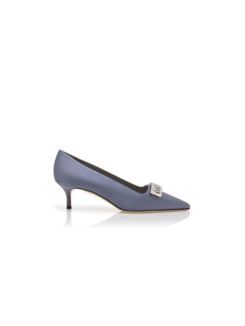 Manolo Blahnik Grey Satin Crystal Embellished Pumps