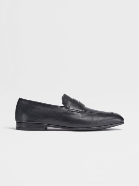 ZEGNA NAVY BLUE LEATHER L'ASOLA LOAFERS