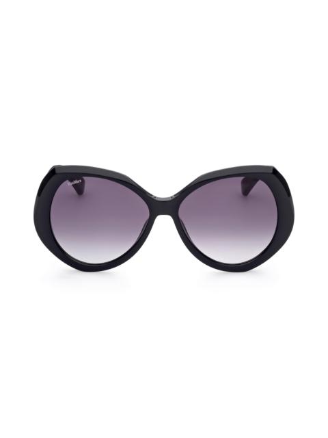 59mm Gradient Geometric Sunglasses in Shiny Black /Gradient Smoke