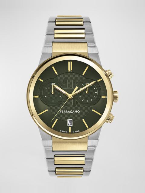 FERRAGAMO Men's 41mm Ferragamo Sapphire Chrono Watch with Bracelet Strap, Two Tone