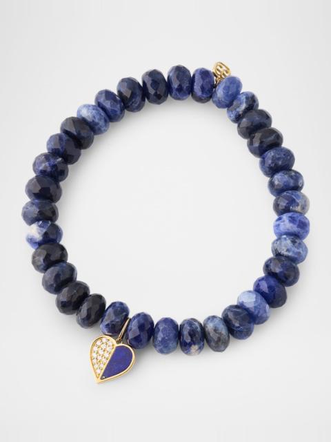 SYDNEY EVAN Sodalite Bead Bracelet with Mini Pave Heart and Stone Inlay Charm