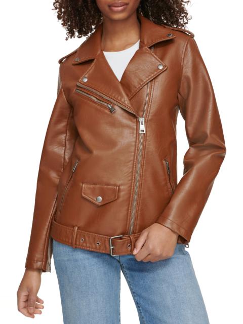 Longline Belted Faux Leather Moto Jacket