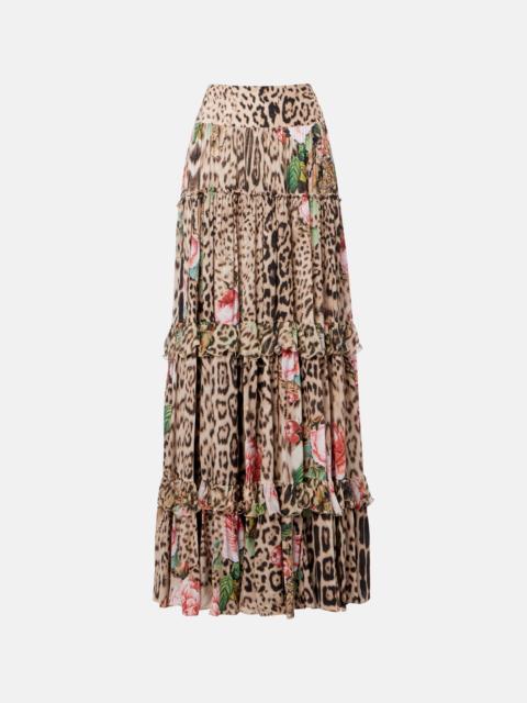 Roberto Cavalli Printed ruffled maxi skirt