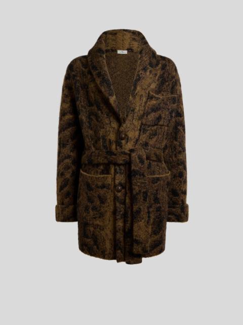 Etro MOHAIR-BLEND JACQUARD PIQUE CARDIGAN WITH BELT AND ANIMAL MOTIF