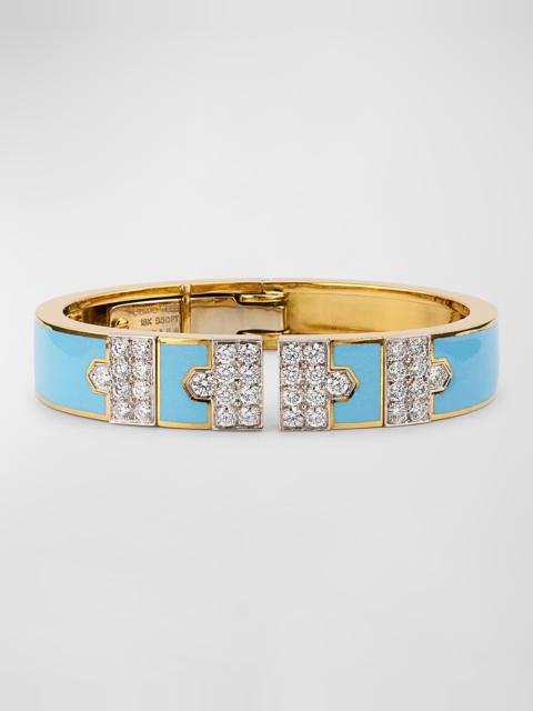 18K Yellow Gold and Platinum Lane Bracelet with Light Blue Enamel