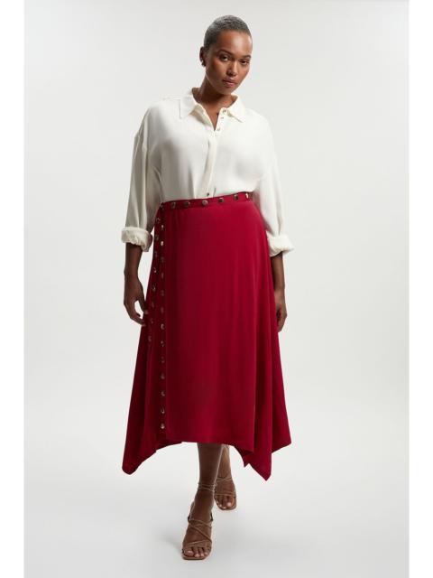 KAREN MILLEN Plus Size Drapey Crepe Hanky Hem Eyelet Detail Maxi Skirt