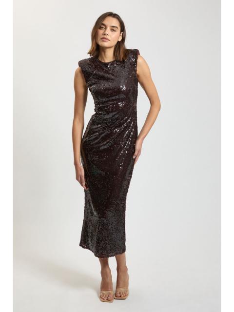 KAREN MILLEN Strong Shoulder Sequin Midi Dress