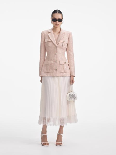 Sequin Boucle Chiffon Midi Dress