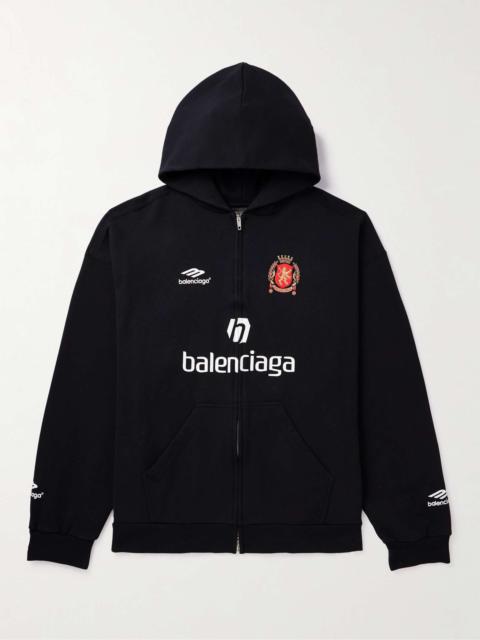 BALENCIAGA 2024 Soccer Oversized Logo-Detailed Cotton-Jersey Zip-Up Hoodie