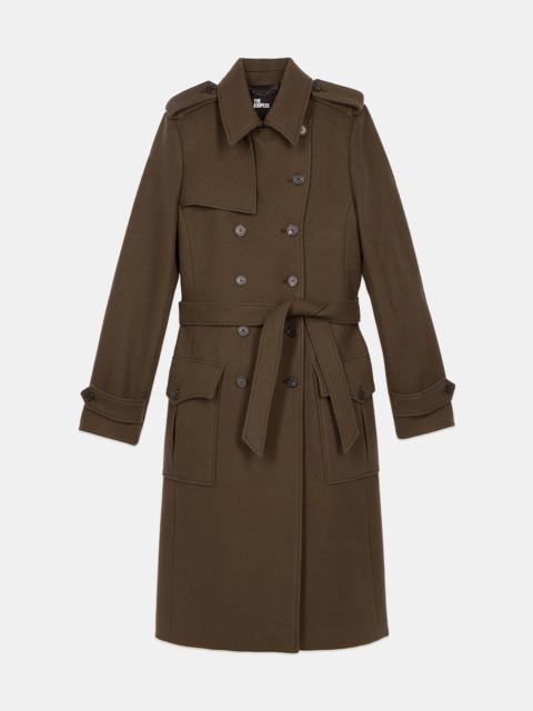 The Kooples LONG WOOL COAT IN KHAKI TRENCH STYLE