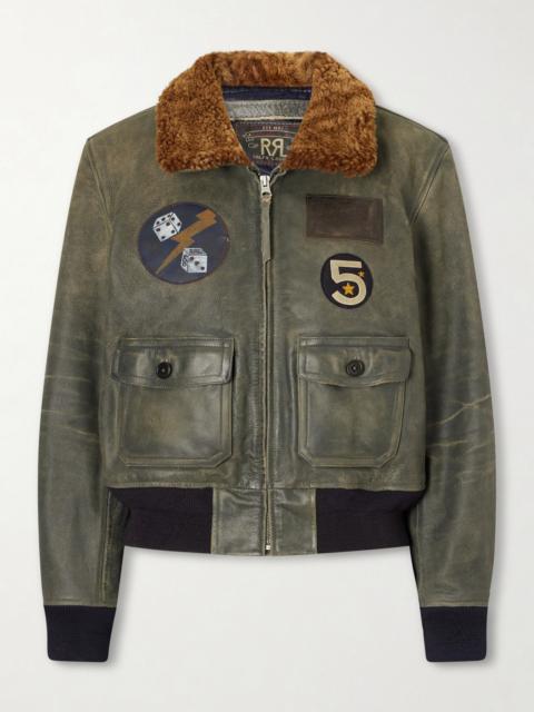 RRL by Ralph Lauren Harper Plush-trimmed Appliquéd Leather Bomber Jacket