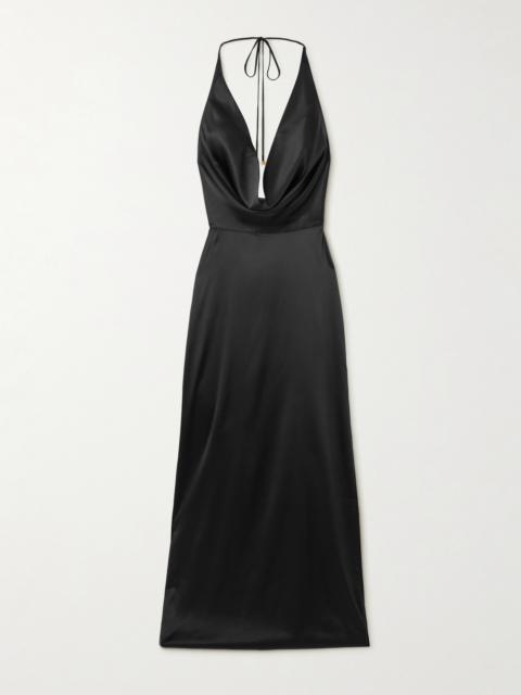 ÉTERNE Carla Draped Silk-blend Satin Halterneck Maxi Dress