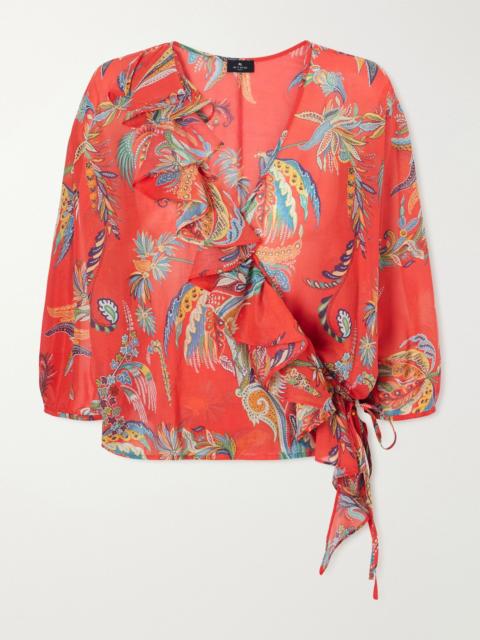 Etro Ruffled printed cotton blouse Red