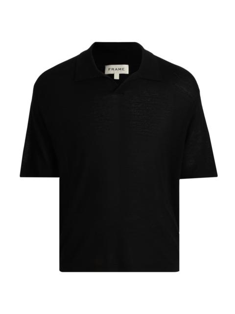 FRAME Men's Superfine Wool-Cashmere Short-Sleeve Polo Sweater - Black