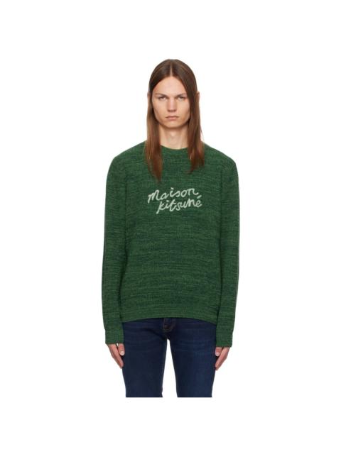 Maison Kitsuné Green 'Maison Kitsuné' Handwriting Sweater