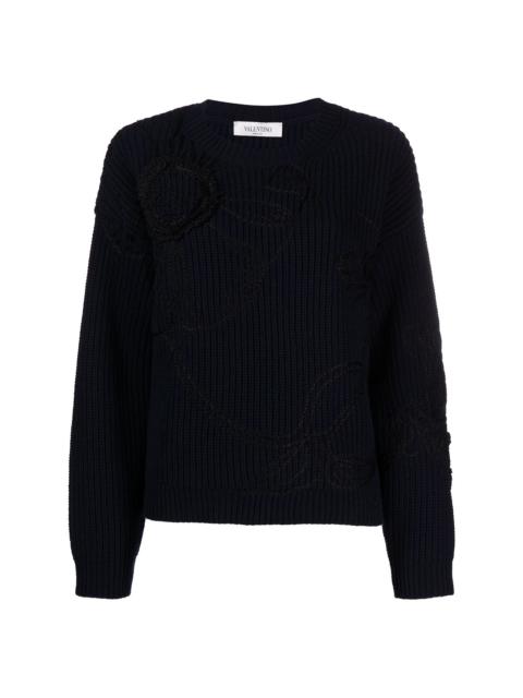 Valentino floral-embroidered knitted jumper