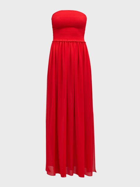 RAMY BROOK Calista Smocked Strapless Side-Split Coverup Dress