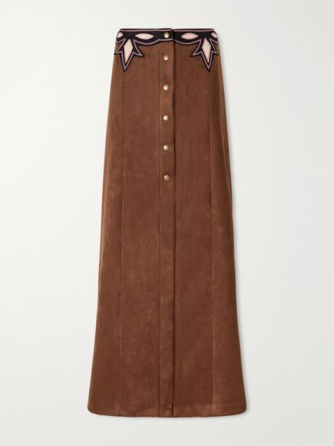ANNA SUI Appliquéd textured maxi skirt Brown