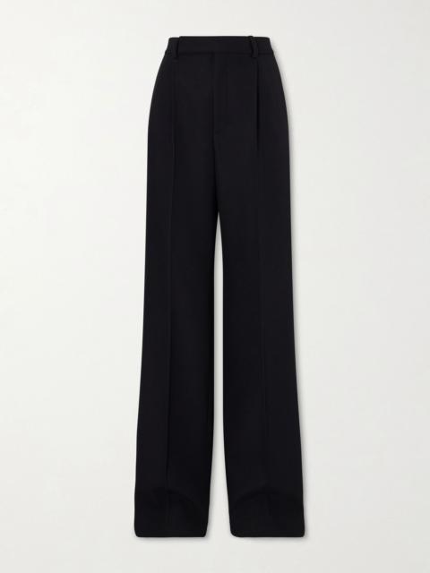 SAINT LAURENT Pleated wool-crepe wide-leg pants Black