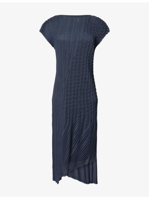 ISSEY MIYAKE Unfurling Pleats Asymmetric Knitted Midi Dress