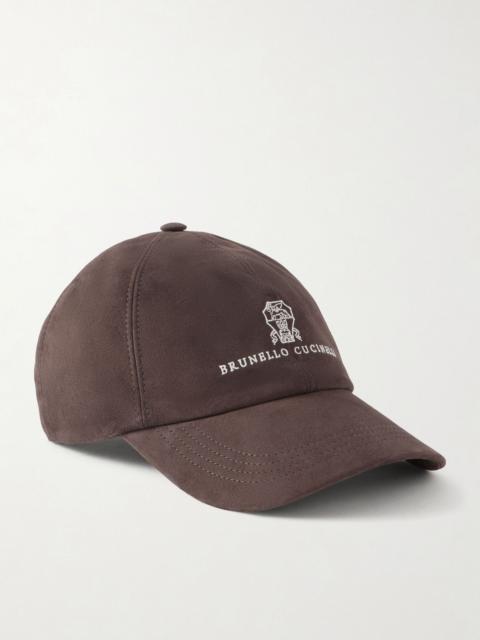 Brunello Cucinelli Logo-Embroidered Suede Cap Brown