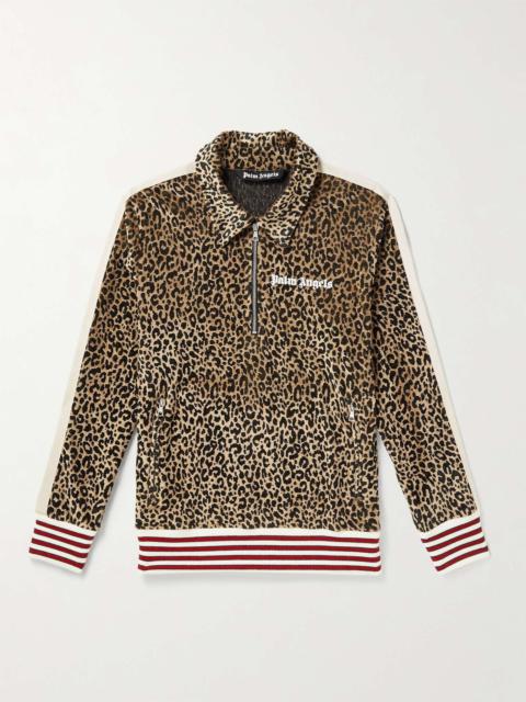 Logo-Print Striped Leopard-Print Velour Half-Zip Track Jacket