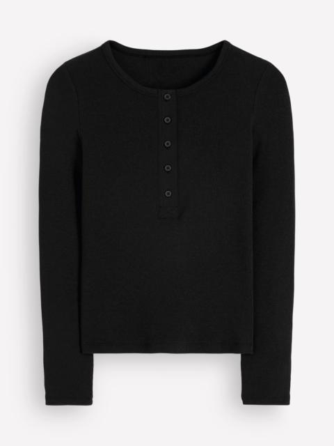 BODEN Ribbed Long Sleeve Henley-Black