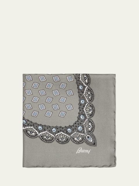 Brioni Men's Large Medallion Silk Pocket Square