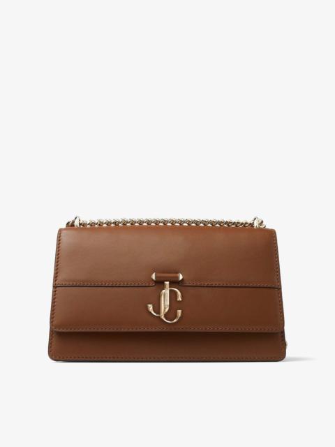 JIMMY CHOO Varenne Shoulder
Dark Tan Fine Shiny Calf Leather Shoulder Bag with Light Gold JC Emblem
