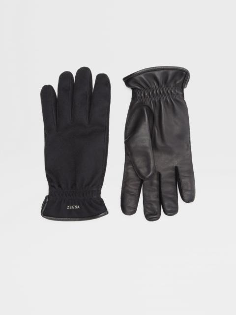 ZEGNA BLACK OASI CASHMERE AND LEATHER GLOVES