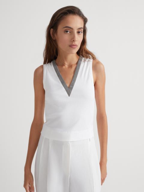 Stretch cotton ribbed jersey cropped top with precious neckline
