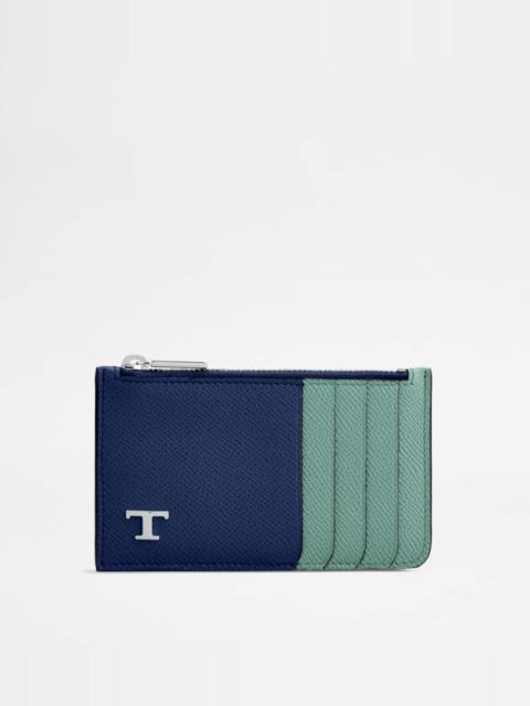 Tod's CARD HOLDER IN LEATHER - BLUE, TURQUOISE