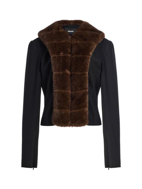 ROTATE Faux-Fur-Trimmed Cardigan