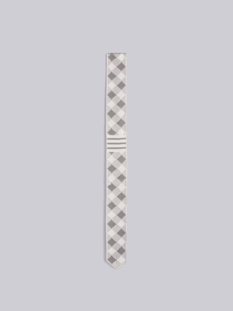 Thom Browne Light Grey Knitted Silk Jacquard Gingham Check 4-Bar Tie