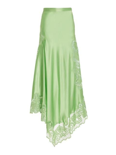 Cressida Lace-Trimmed SIlk Midi Skirt green