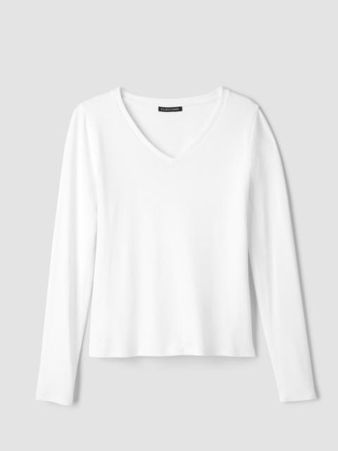EILEEN FISHER Organic Cotton Stretch Rib V-Neck Top