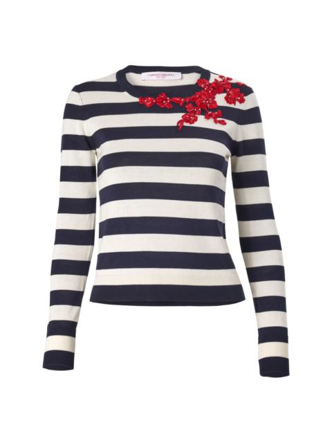 CAROLINA HERRERA floral-embroidered striped top