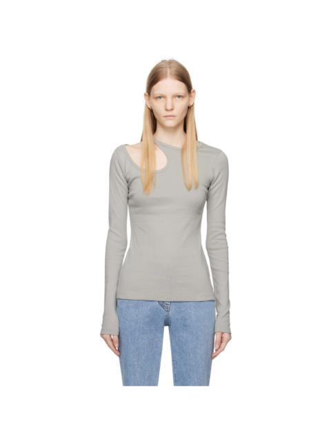 LOW CLASSIC Gray Curve Hole Long Sleeve T-Shirt