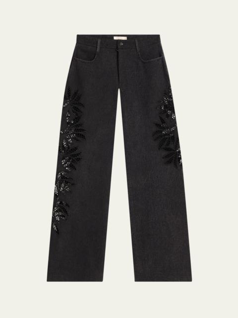diotima Stulla Botanical Cutout Wide-Leg Jeans