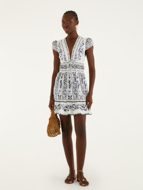 FARM RIO Off-White Flowers Arch Ruffled Mini Dress