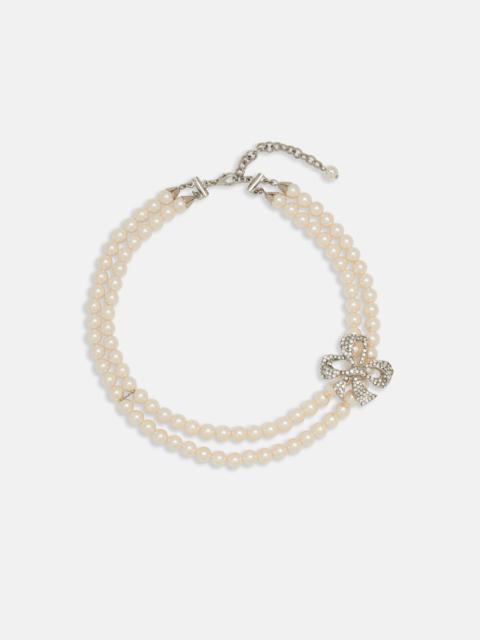 Alessandra Rich DOUBLE PEARL NECKLACE WITH CRYSTAL BOW