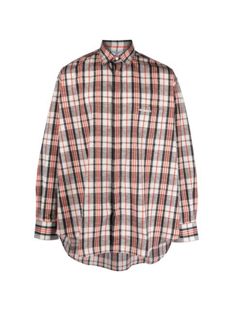 logo-embroidered checked cotton shirt