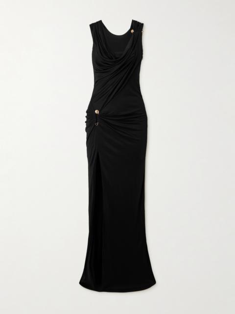 VERSACE Embellished Draped Stretch-jersey Gown